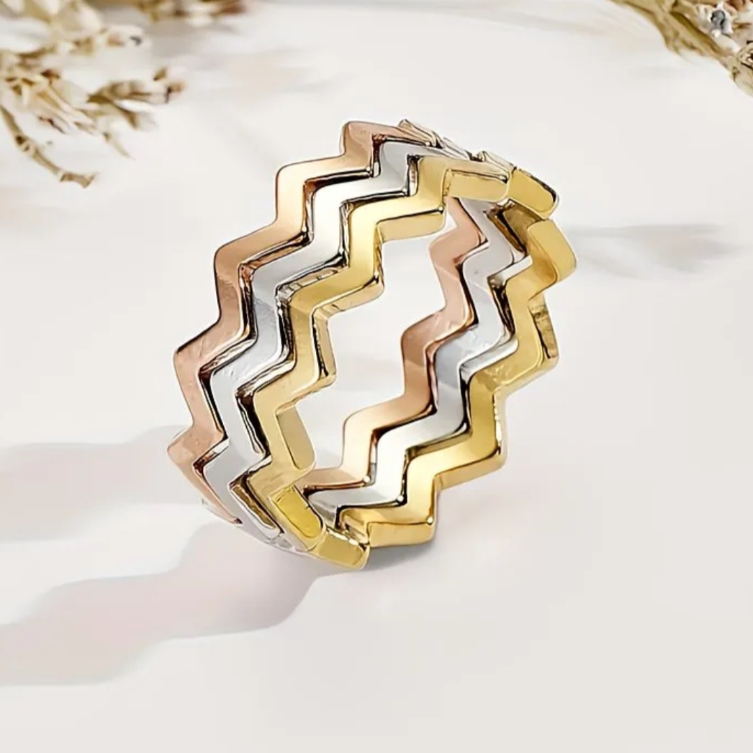 18 Kt Gold Over Titanium Chevron Rings